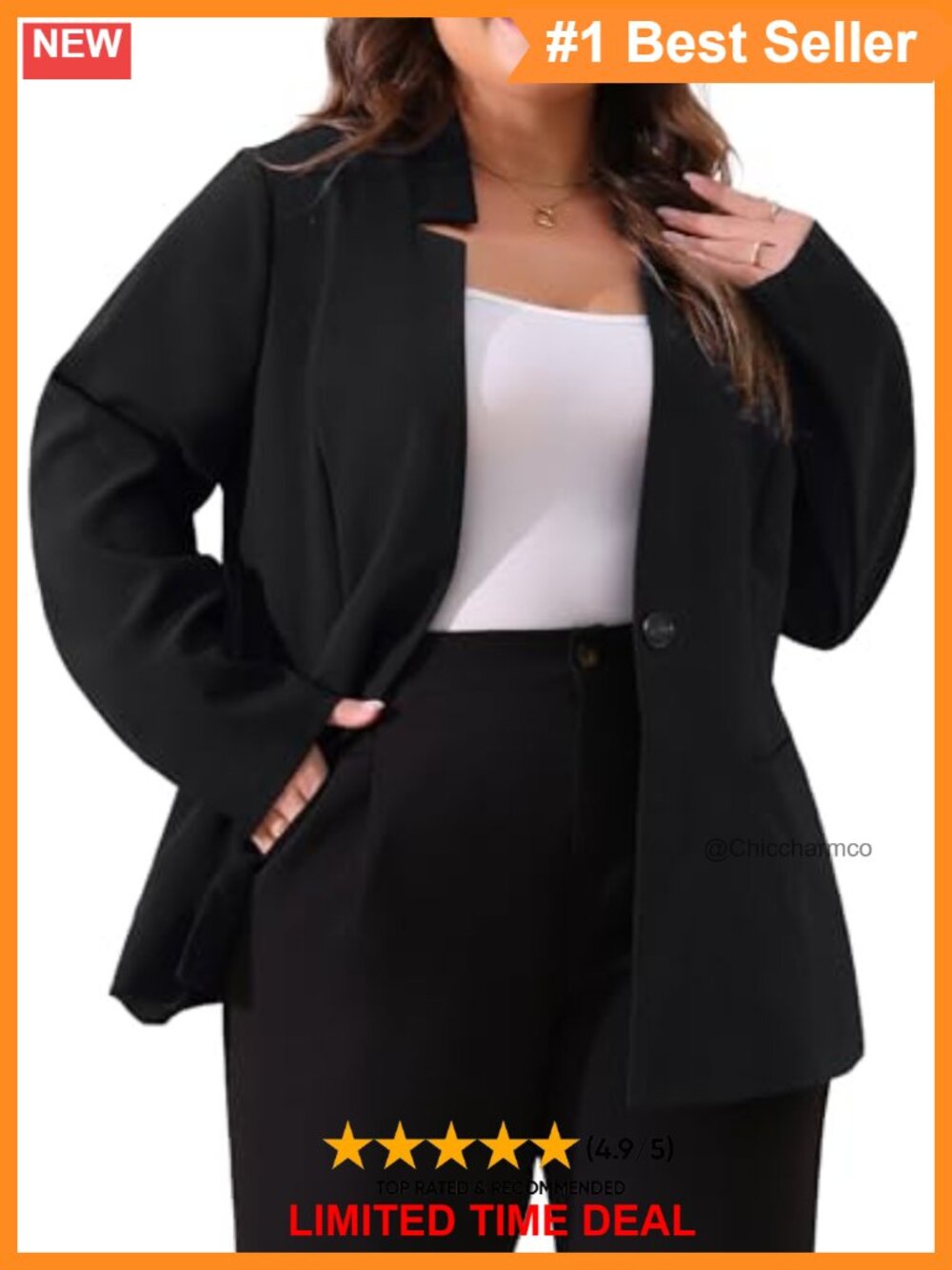 Plus Size Business Blazer Long Sleeve Suit Jacket Notch Collar